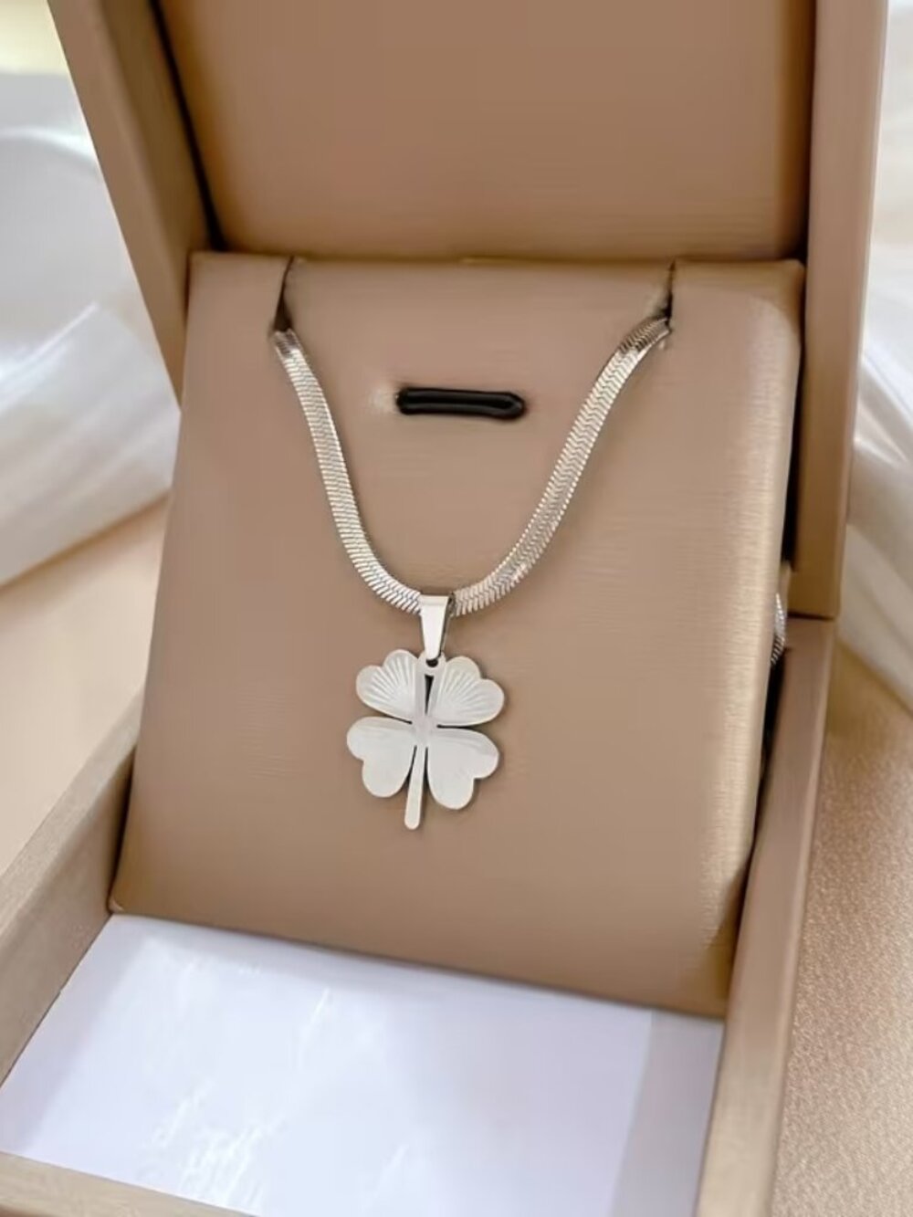 Stainless Steel Silver Tone Clover Necklace